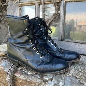 Vintage 80s 90s Justin roper lace up cowgirl western granny boots inky black